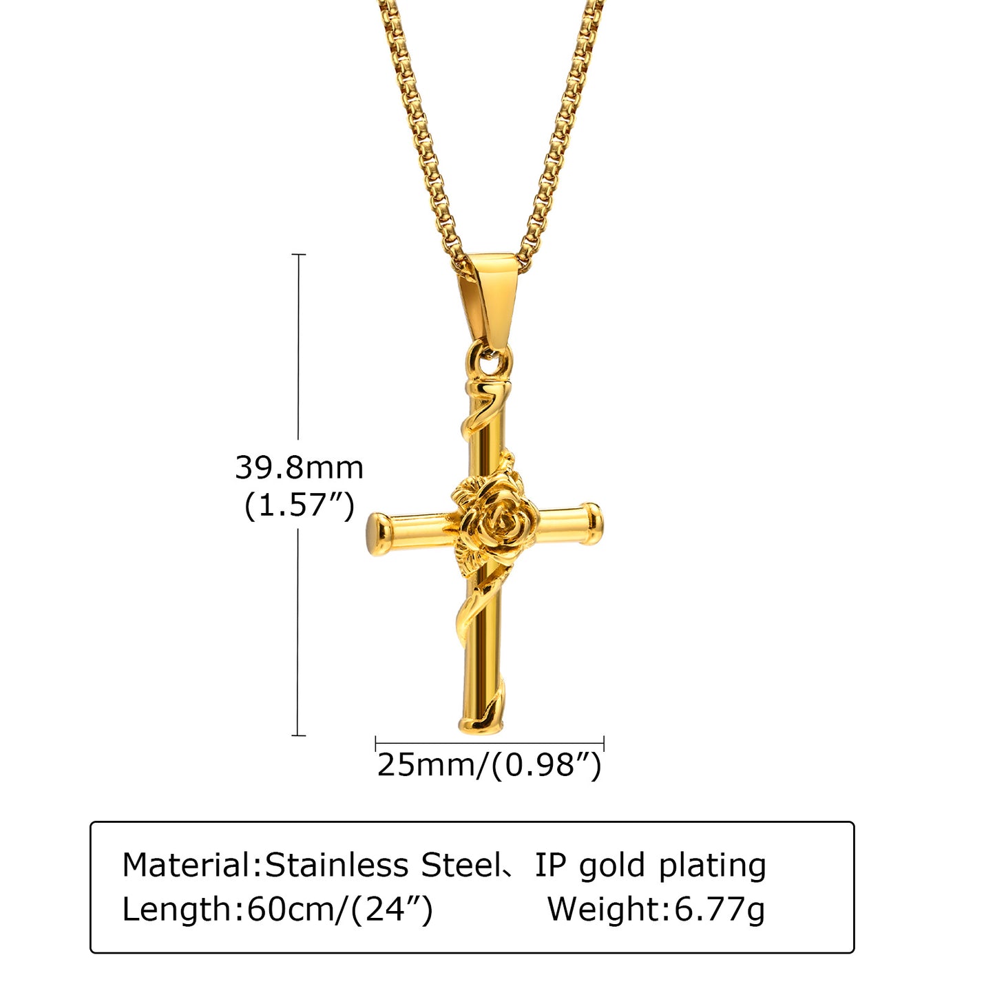 Men's Titanium Steel Stainless Rose Cross Gold Hip Necklaces