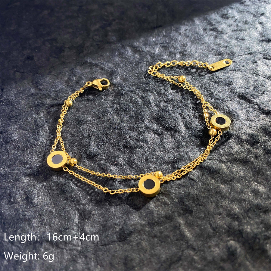 Simple Golden Clover Roman Digital Titanium Bracelets