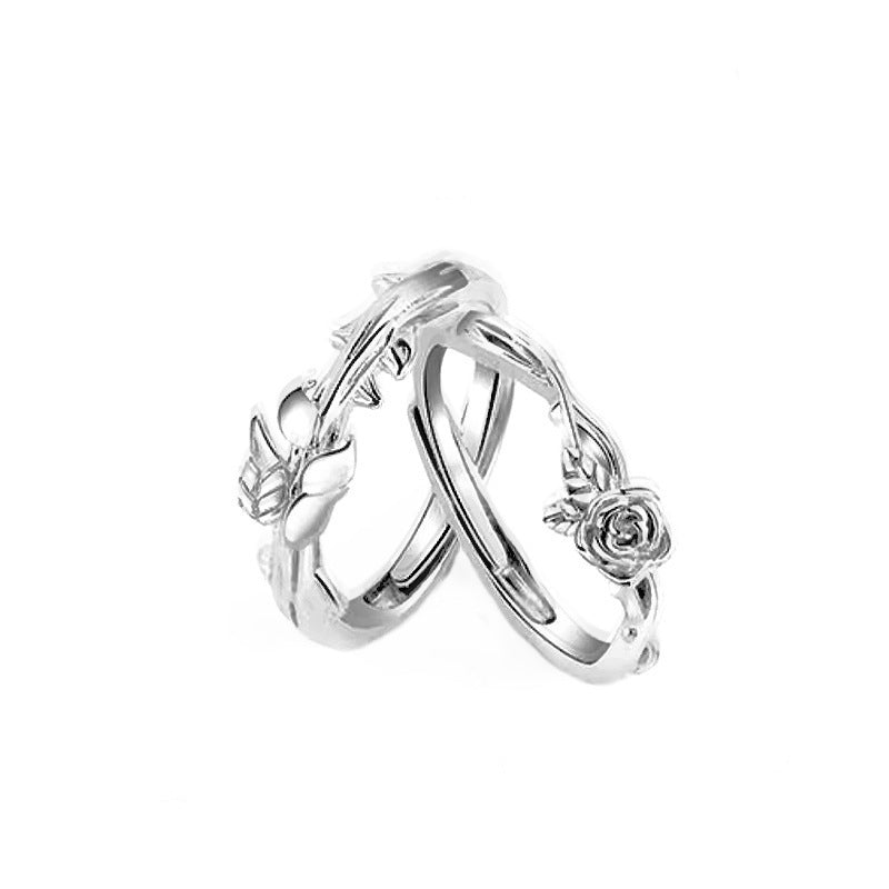 Couple With Rose Pair Of Valentine's Rings