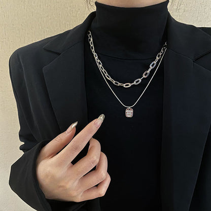 Women's Luxury Minority Design Sweater Chain English Square Plate Necklaces