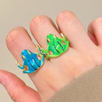 Green Dripping Frog Design Cute Small Rings