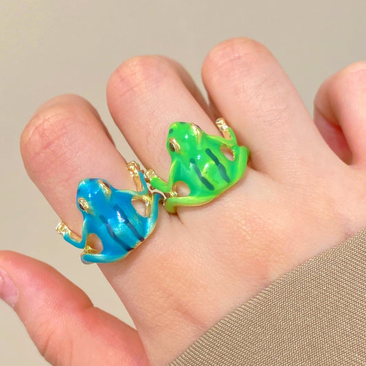 Green Dripping Frog Design Cute Small Rings