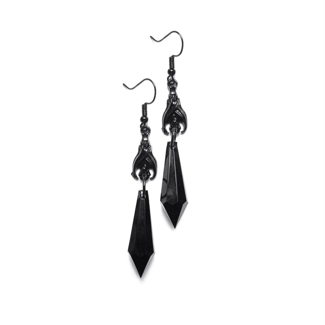 Unique Gothic Black Bat Red Teardrop Earrings