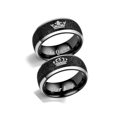 Couple Crown King Queen Black Frosted Rings