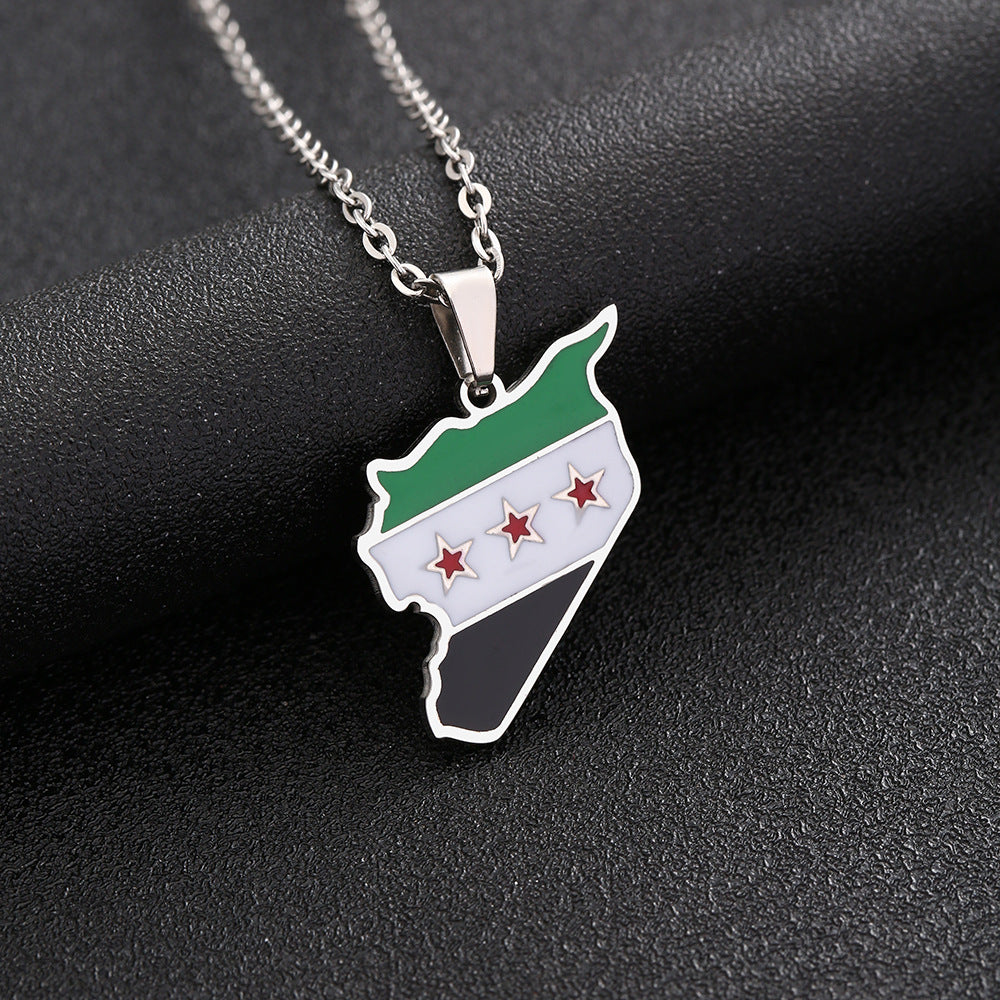 Women's & Men's Syrian Free Army Map Flag For Necklaces