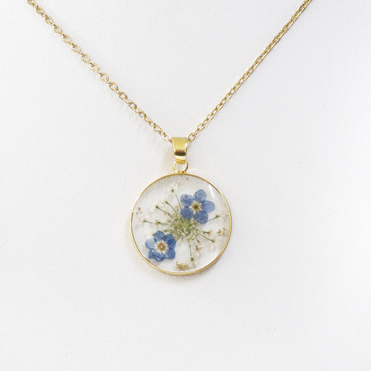 Rose Gold Myosotis Real Flower Dried Jewelry Transparent Resin Pendants