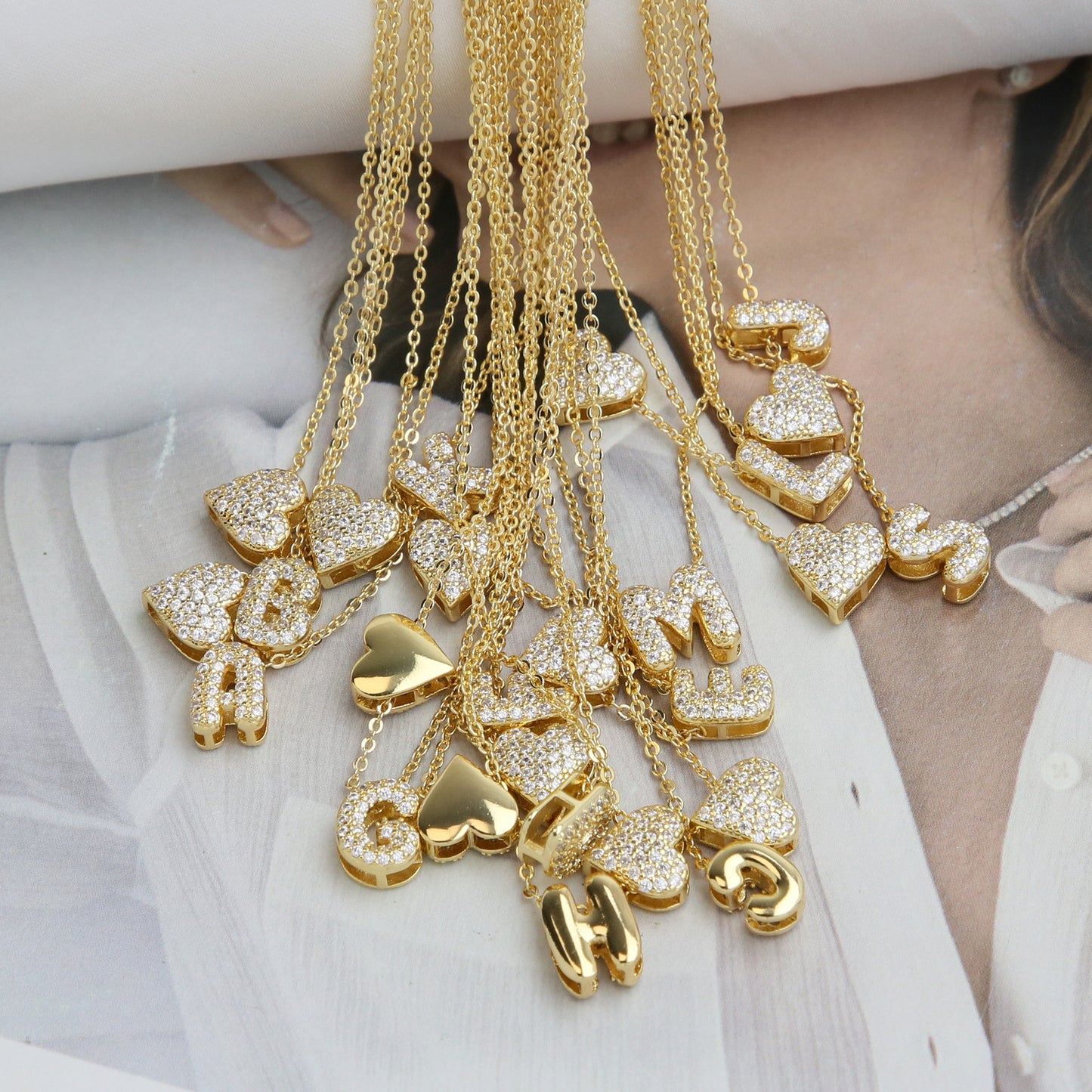 Brass Inlaid Zirconium Balloon Bubble English Letter Necklaces