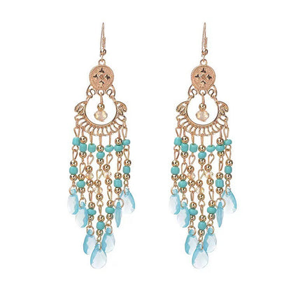 Ethnic Style Long Feather Temperamental Tassels Personality Earrings