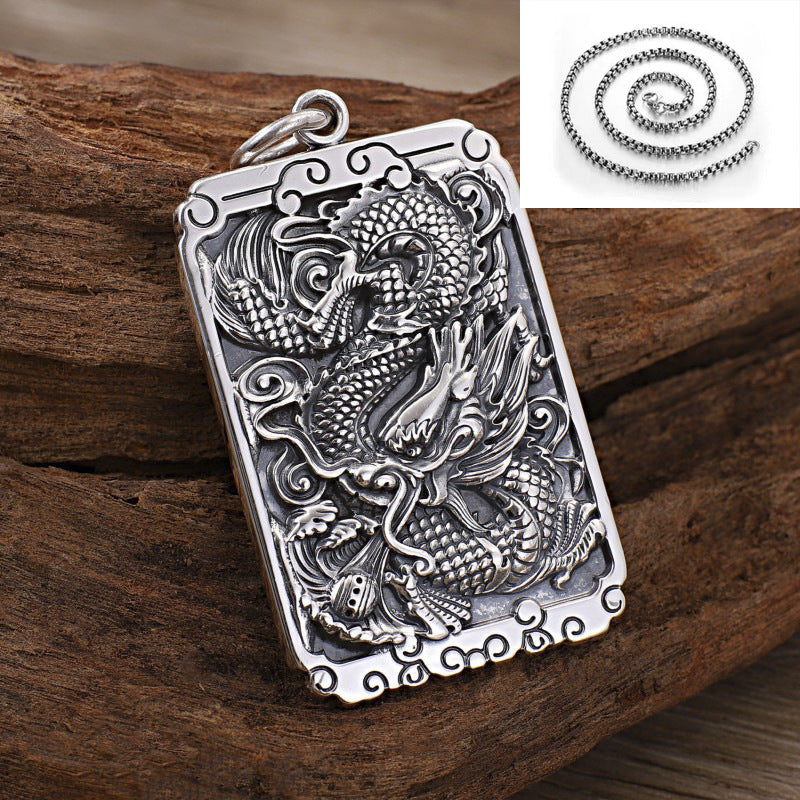 Men's Sier Dragon Domineering Personalized Chinese Vintage Necklaces