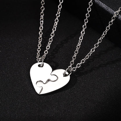 Steel Puzzle Heart One Pair Lovers Necklaces