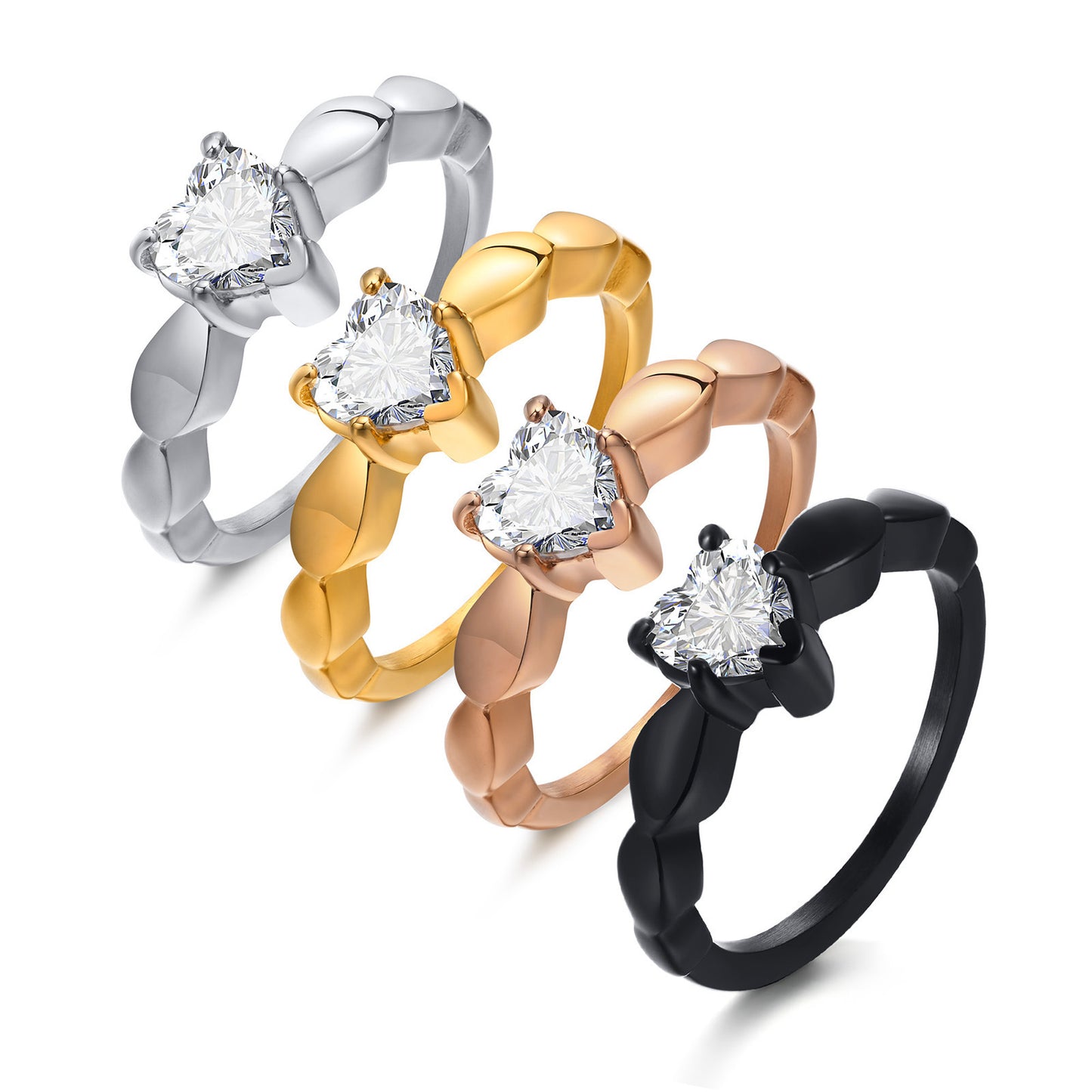 Women's Personalized Stainless Steel Heart-shaped Zircon Casting Rings