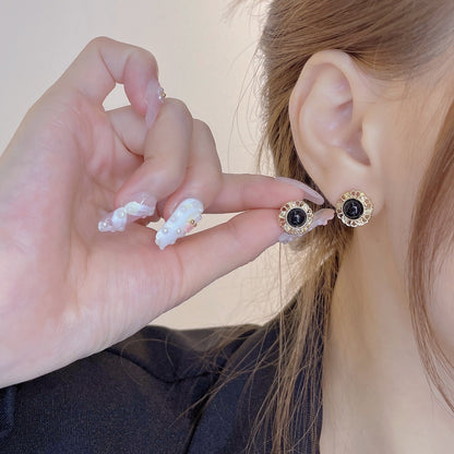 Petite Lace Edge Black Tigereye Classic Style Earrings