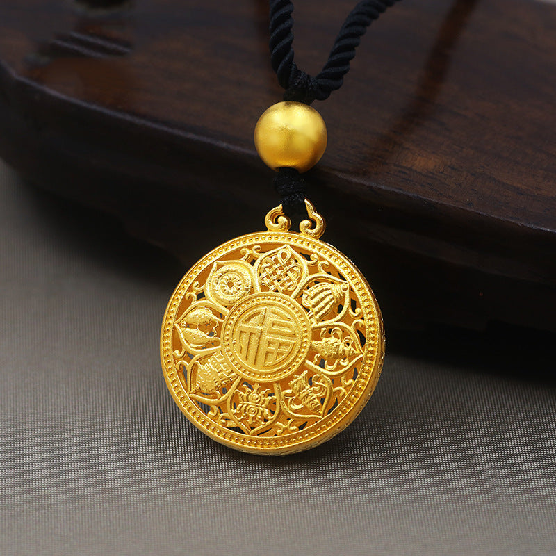 Gold Eight Treasures Fu Character Lotus Pendants