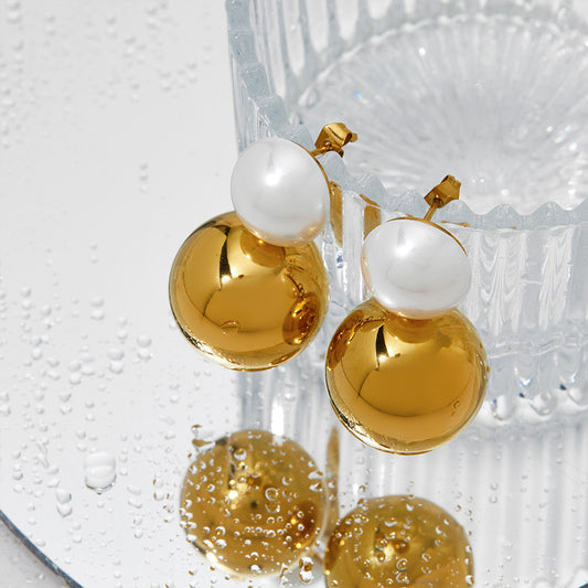 Women's Pearl High Sense Stainless Steel Ball Earrings