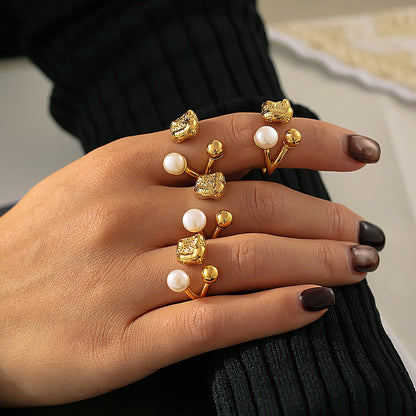 Freshwater Pearl Ball Hollow Shaped Open Rings