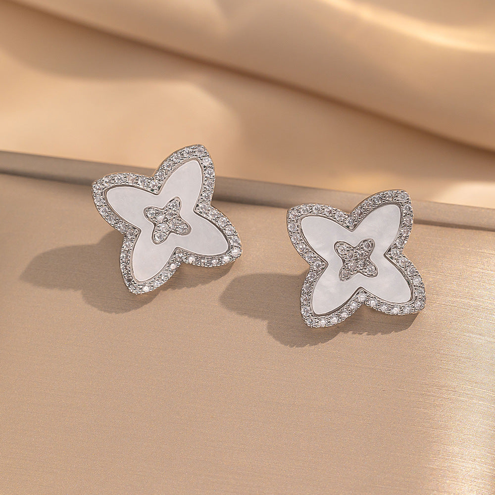 Fashionable Clover Zircon Flower Love Bear Ear Earrings