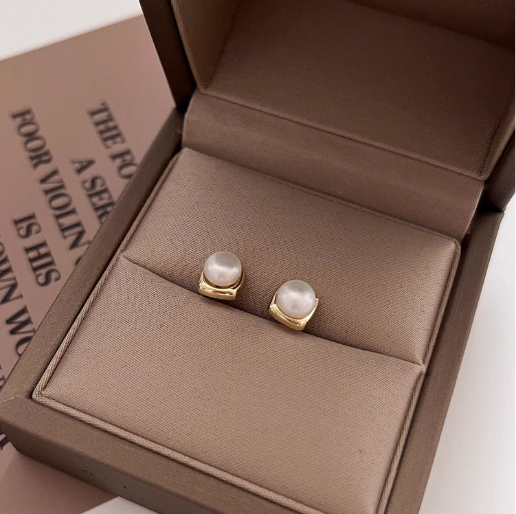 Square Freshwater Pearl Ear Female Simple Graceful Niche Earrings