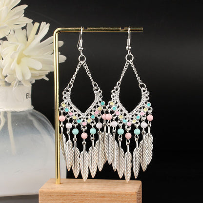 Tassel Turquoise Retro Imitation Miao Sier Minority National Style Earrings