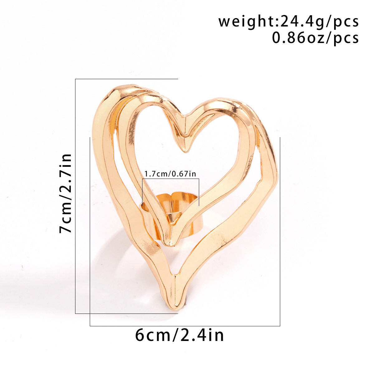 Exaggerated Sweet Cool Style Metal Big Love Heart-shaped Fashion Rings