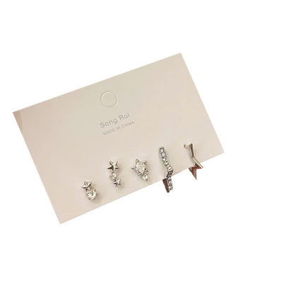 Star Zircon Earings Set Simple Versatile Personality Ear Bone Rings