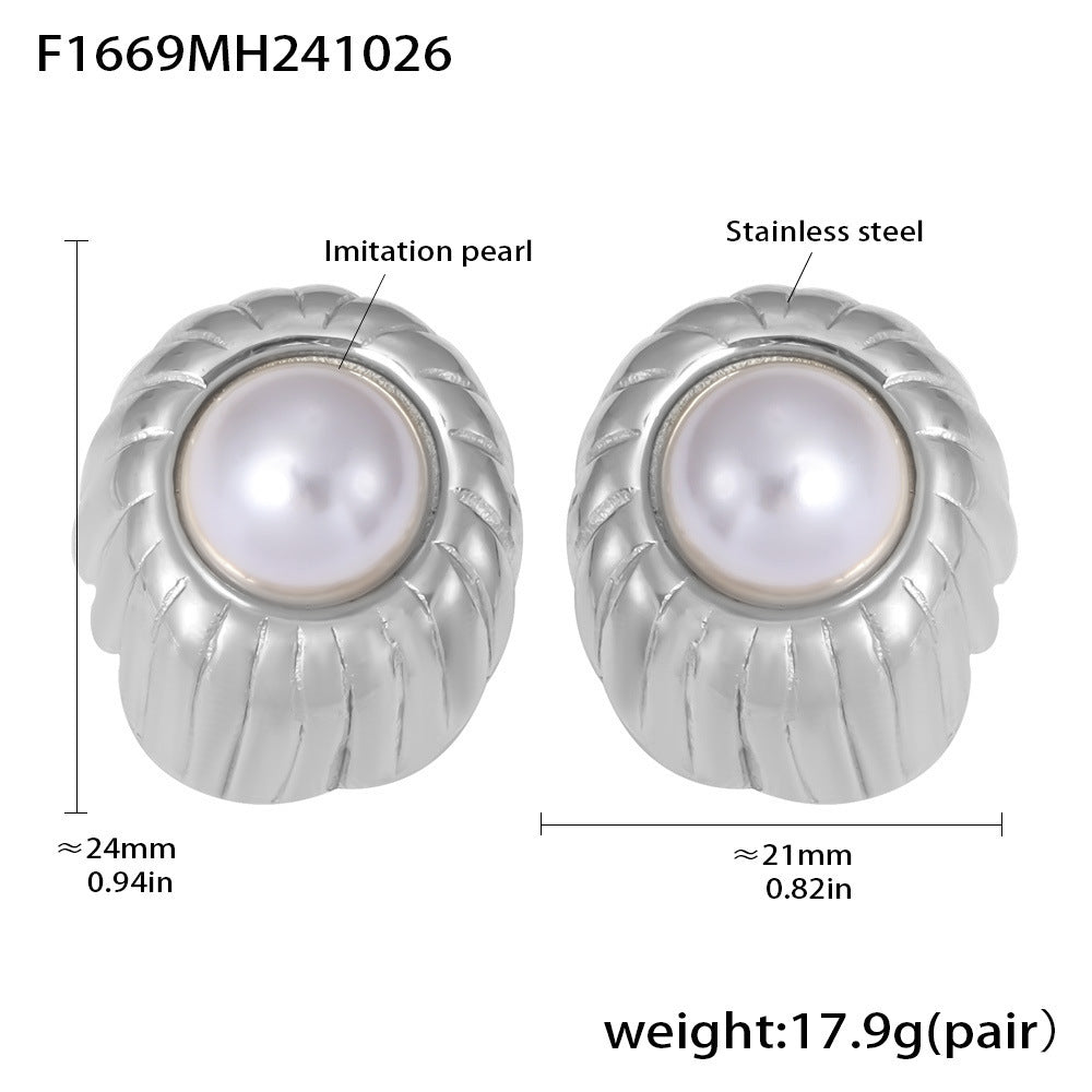 Imitation Pearl Shell Pearls Thread Stainless Steel Gold Earrings