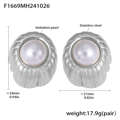 Imitation Pearl Shell Pearls Thread Stainless Steel Gold Earrings