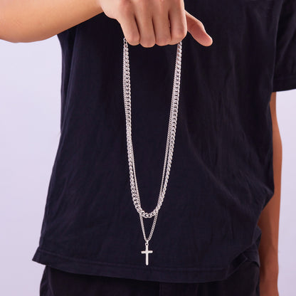 Men's Double Layer Cross Fashion Curb Hemp Necklaces