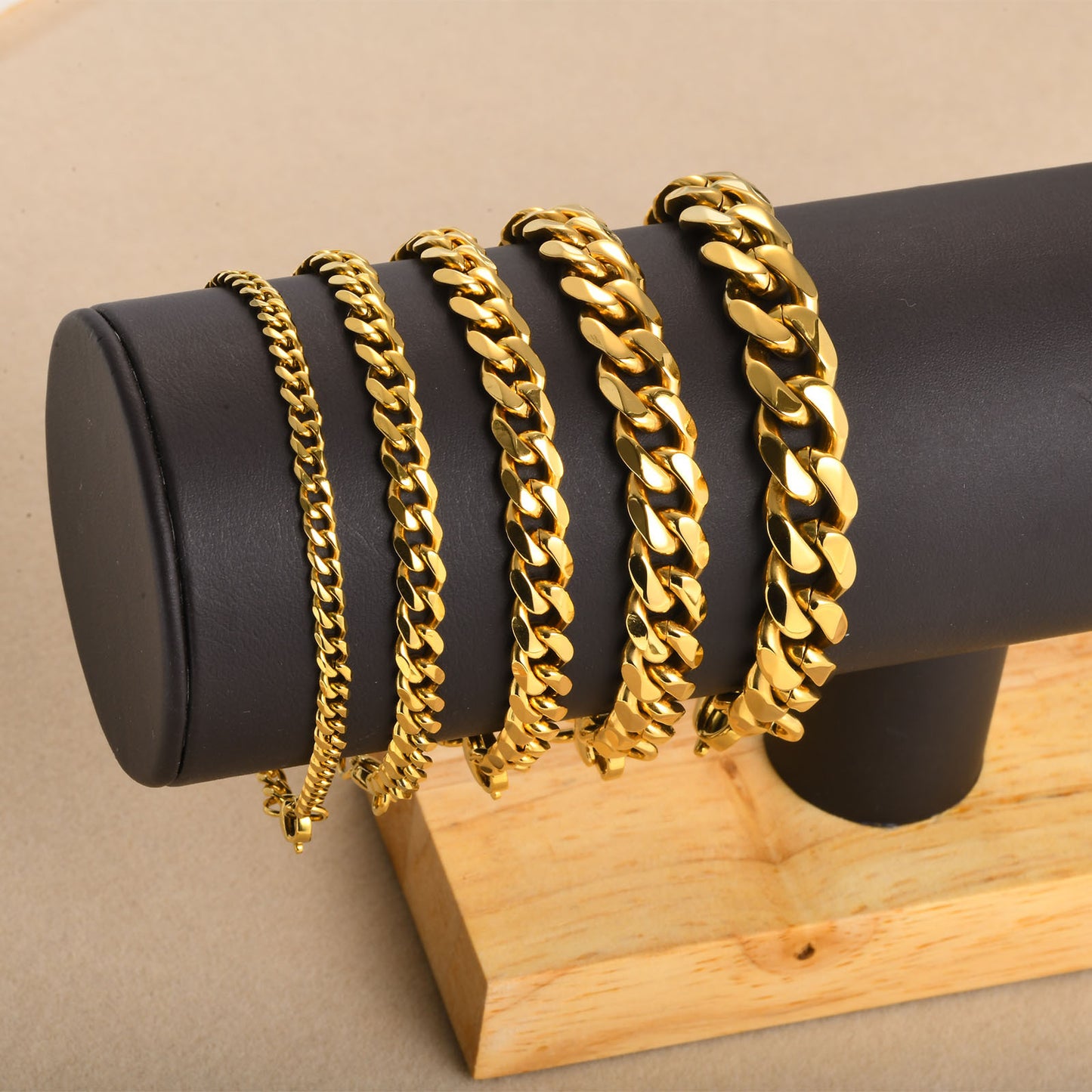 Steel Six-sided Grinding Chain Wide Titanium Gold-plated Bracelets