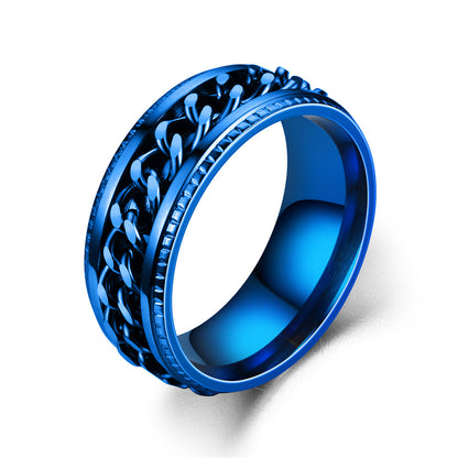 Men's Lucky Jewelry Titanium Steel Rotatable Embossed Rings