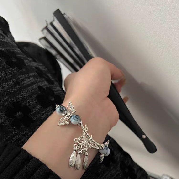 Blue White Porcelain Butterfly Antique Tassel Bracelets