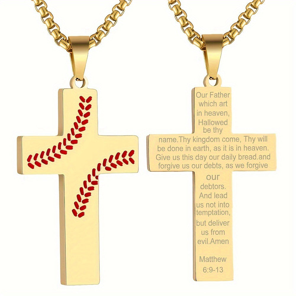 Baseball Boy Cross Stainless Steel Religious Pendants