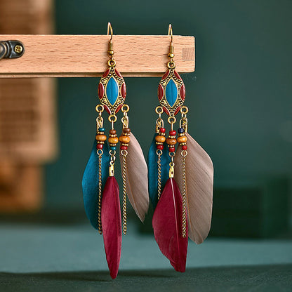 Long Feather Ethnic Style Tassel Yunnan Earrings