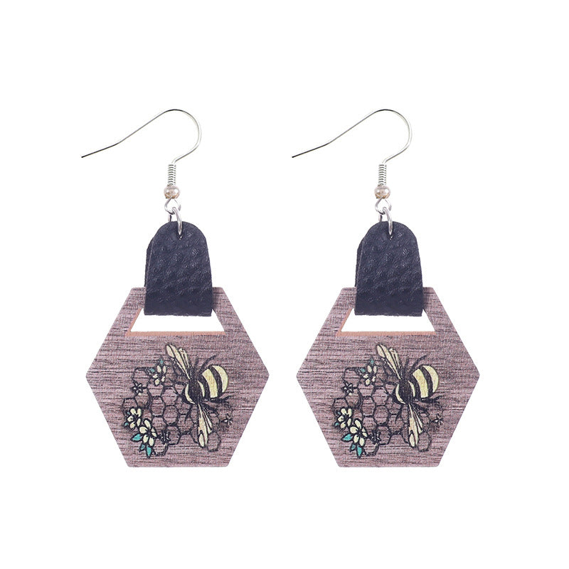 Western Style Farm Series Sunflower Bee Earrings