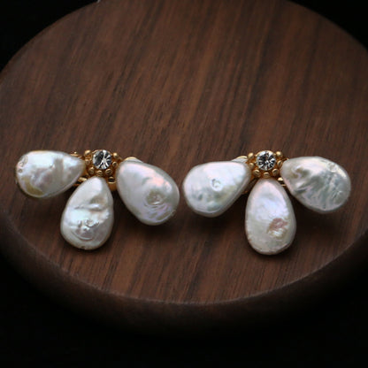 Women's Baroque Big Pearl Petal French Entry Earrings