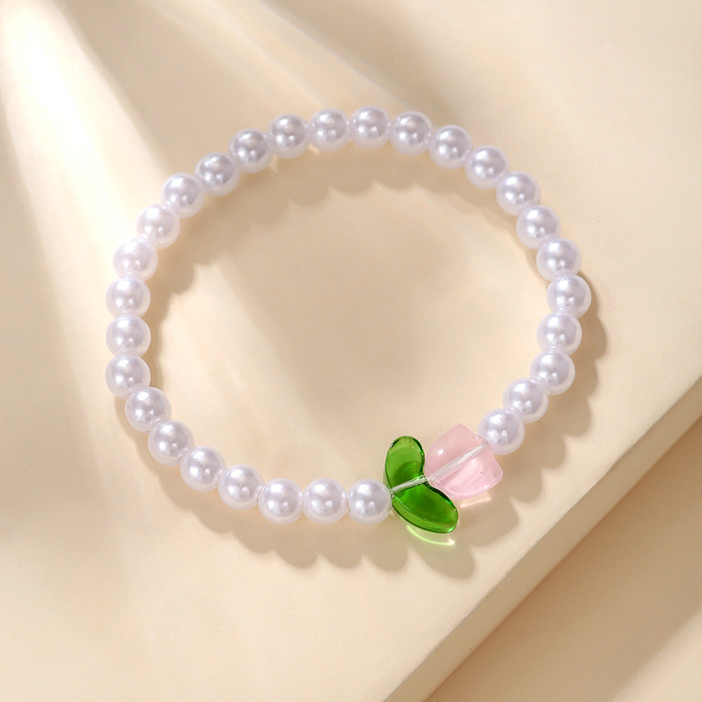 Women's Tulip Pearl Fashion Flower Fresh Bracelets