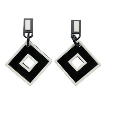 Preppy Style Black White Contrast Color Earrings