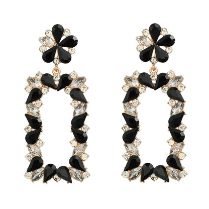 Female Flower Square Full Diamond Party Earrings