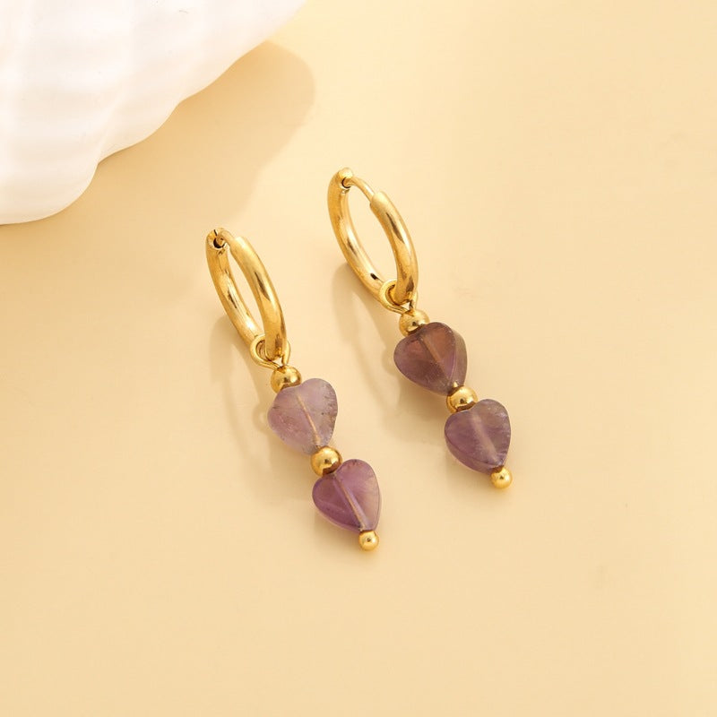 Women's Heart-shaped Natural Stone For One Style Earrings