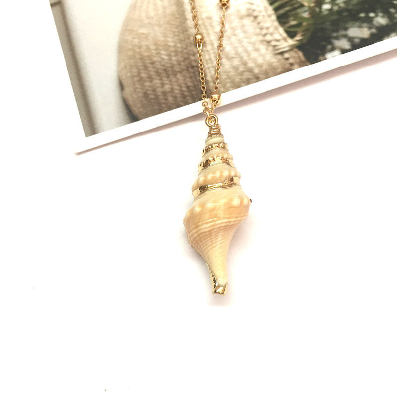 Women's & Men's Style Natural Shell Gold-plated Edge Alloy Necklaces