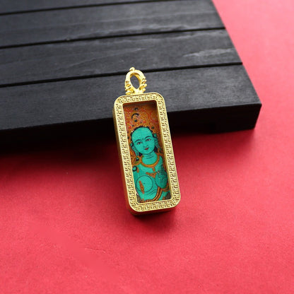 Square Birth Buddha Yellow God Of Wealth Green Tara Pendants