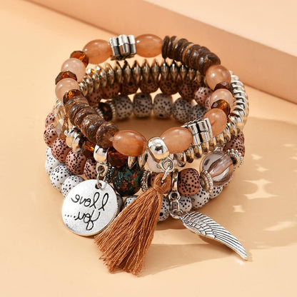 Crystal Contrast Color Turquoise Leaf Tassel Bracelets