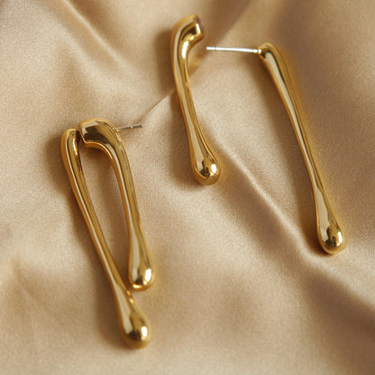 Popular Creative Asymmetric Simple Metal Glossy Earrings