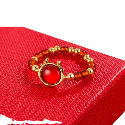 Imitation Agate Festive Lucky Beaded Tighten Rings