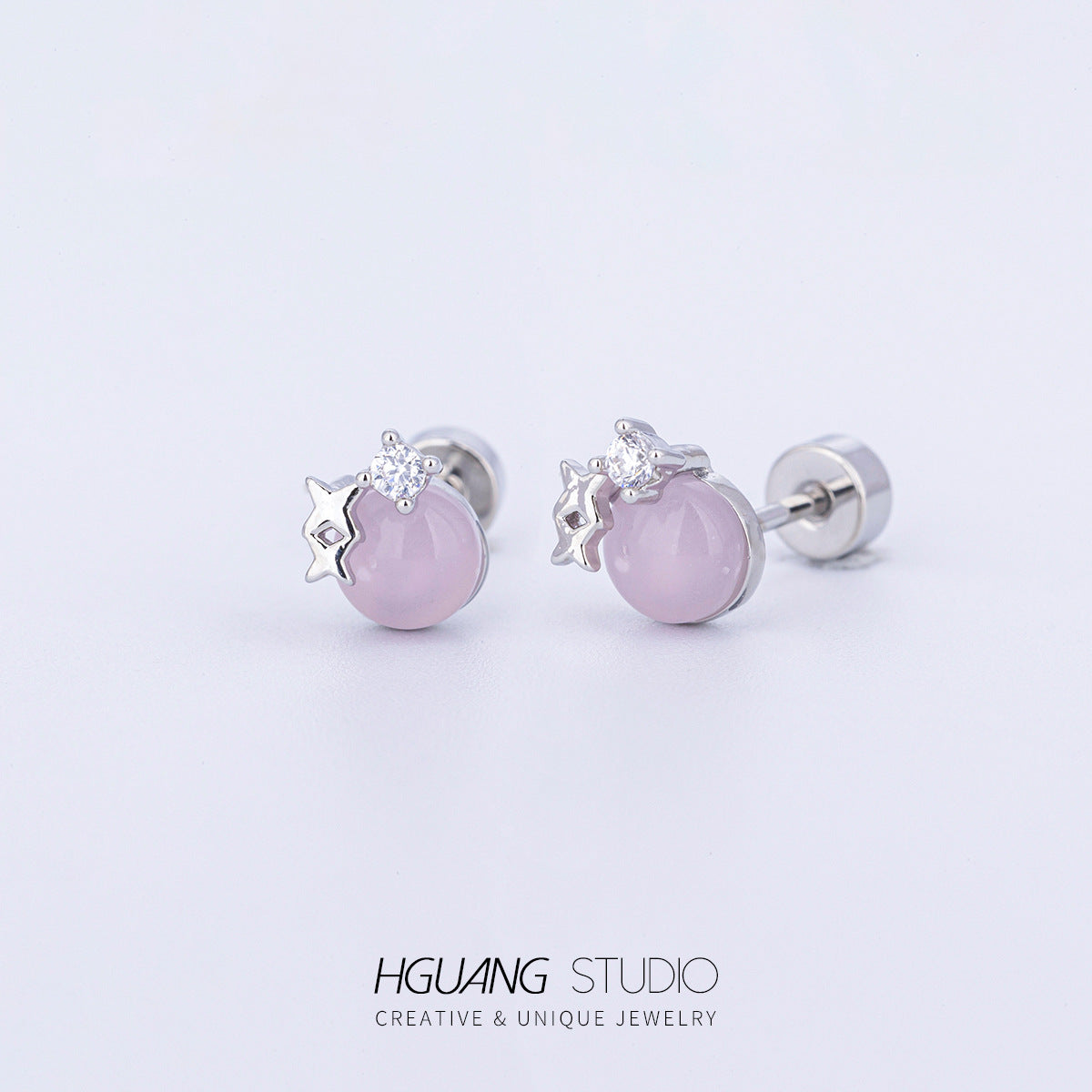 Bone Pink Dried Egg White Jade Earrings