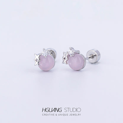 Bone Pink Dried Egg White Jade Earrings