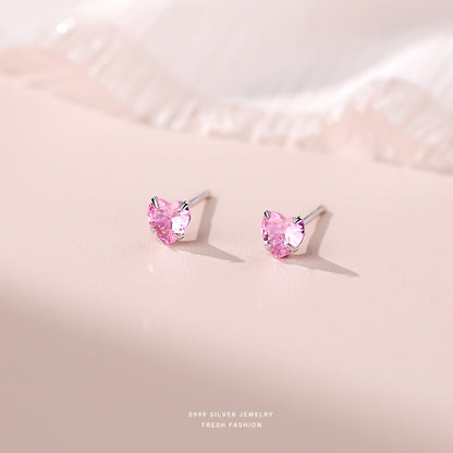 Women's Heart In Sterling Sier Pink Zircon For Small Earrings