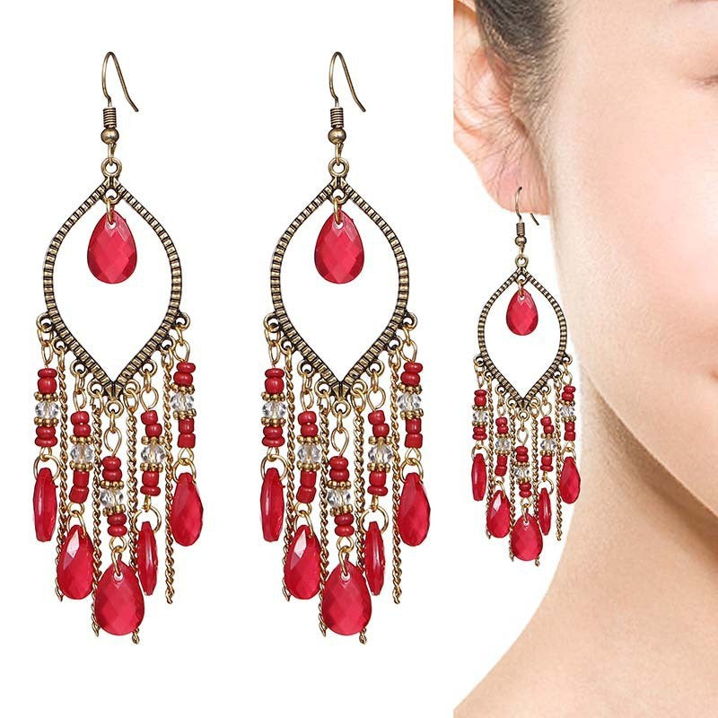 Handmade Water Drop Bead Bohemian Eardrops Earrings