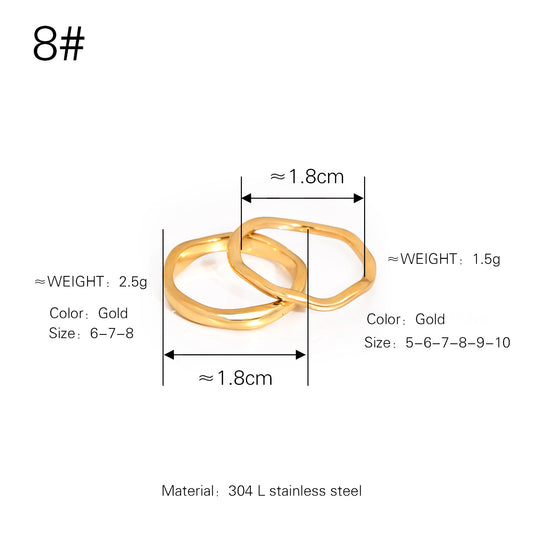 Women's Simple Retro Irregular Wave Geometric Glossy Rings