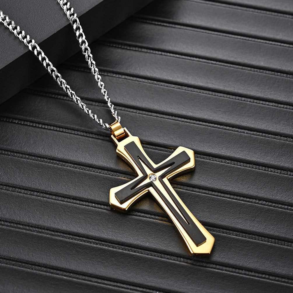 Men's Stainless Steel Two-color Cross Trendy Titanium Pendants