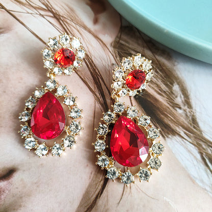 Style Retro Baroque Court Ruby Dinner Light Luxury Earrings